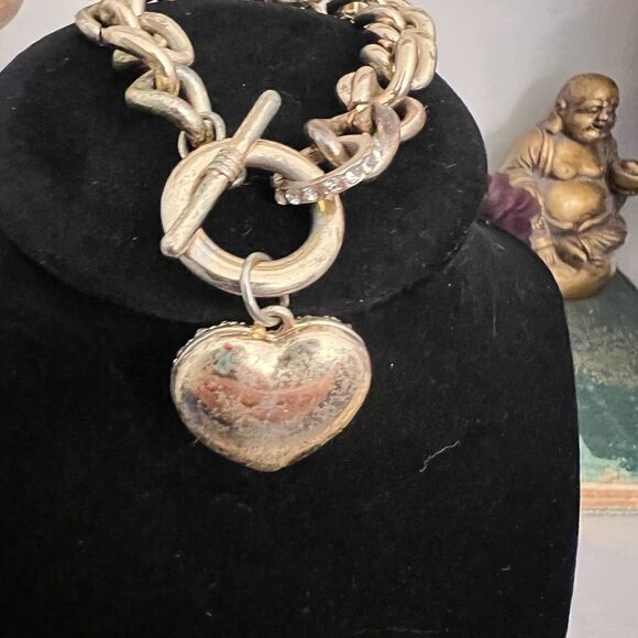 Vintage chunky Guess Heart chain toggle crystal bracelet - Picture 6 of 8